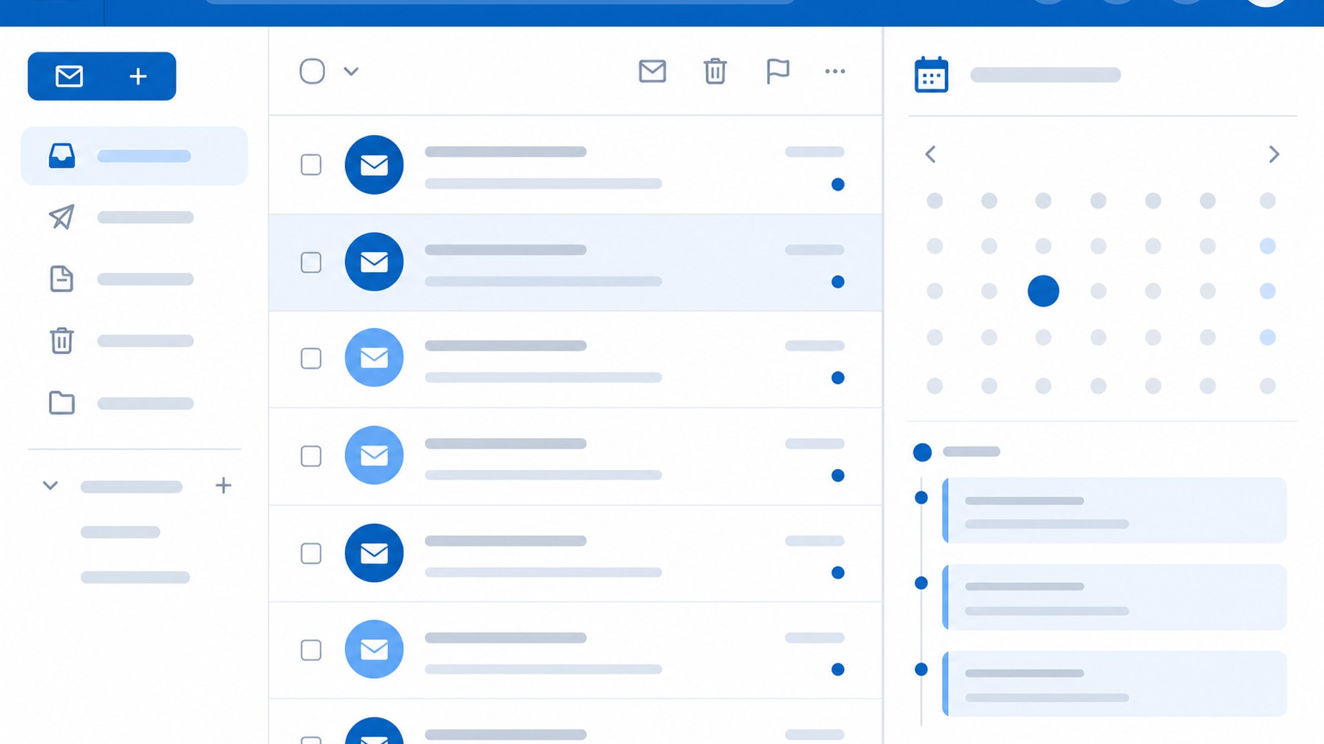 Microsoft vai mudar a interface do Outlook clássico para parecer com o novo Outlook 1 Ilustração de uma interface de e-mail com lista de mensagens e um painel de calendário