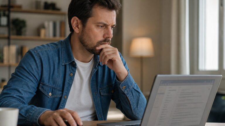 Pessoa desconfiada analisando e-mail em notebook, capa de artigo sobre phishing