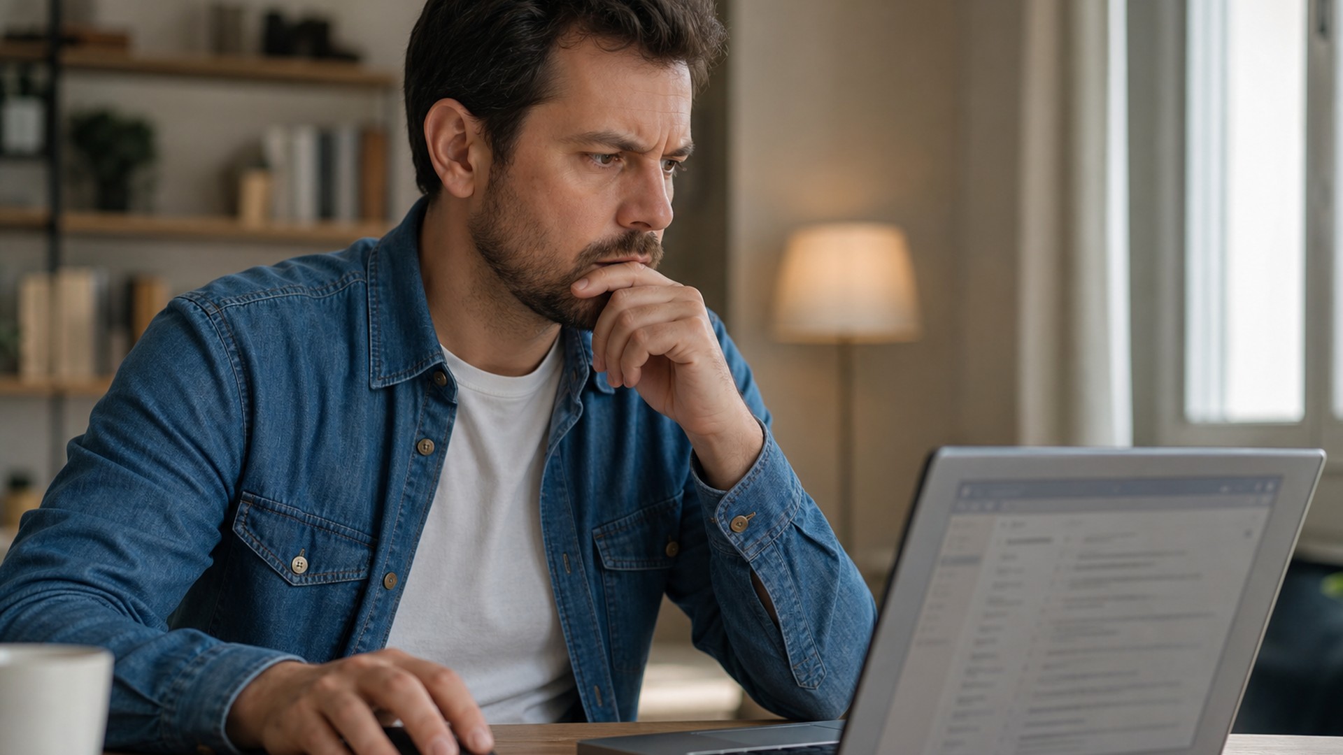 Pessoa desconfiada analisando e-mail em notebook, capa de artigo sobre phishing