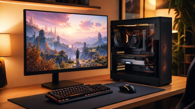 Estação de jogos de PC com placa de vídeo, capa de artigo sobre SCSKiller