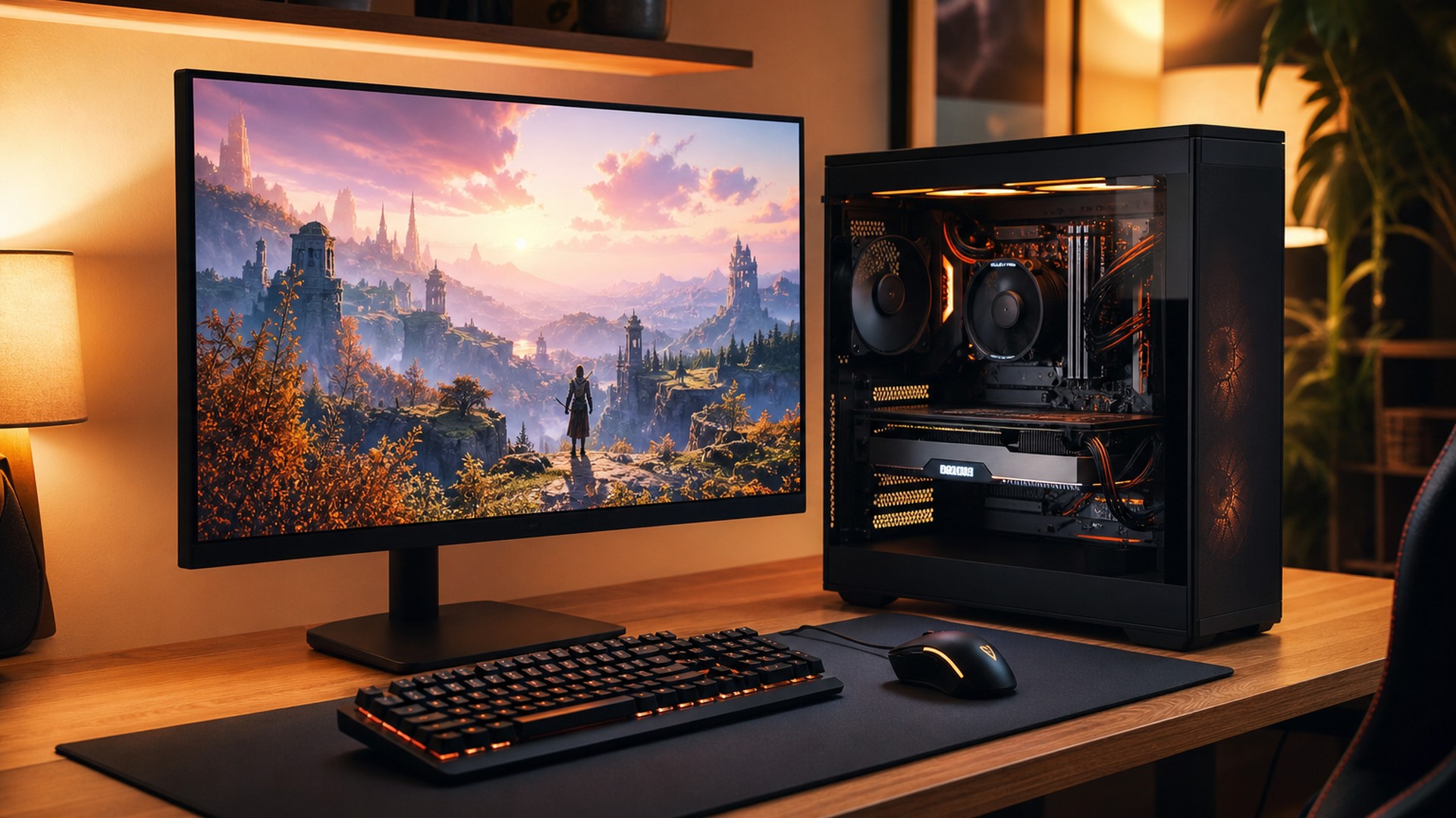 Estação de jogos de PC com placa de vídeo, capa de artigo sobre SCSKiller